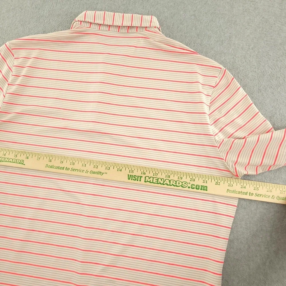 Adidas Polo Shirt Mens XL‎ Pink Stripe Golf Performance Stretch Logo Top